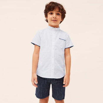 Boys White & Navy Blue Shorts Set
