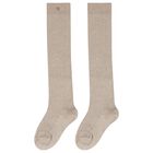 Girls Beige Knit Knee High Socks, 1, hi-res