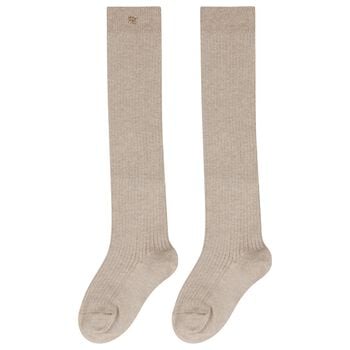 Girls Beige Knit Knee High Socks