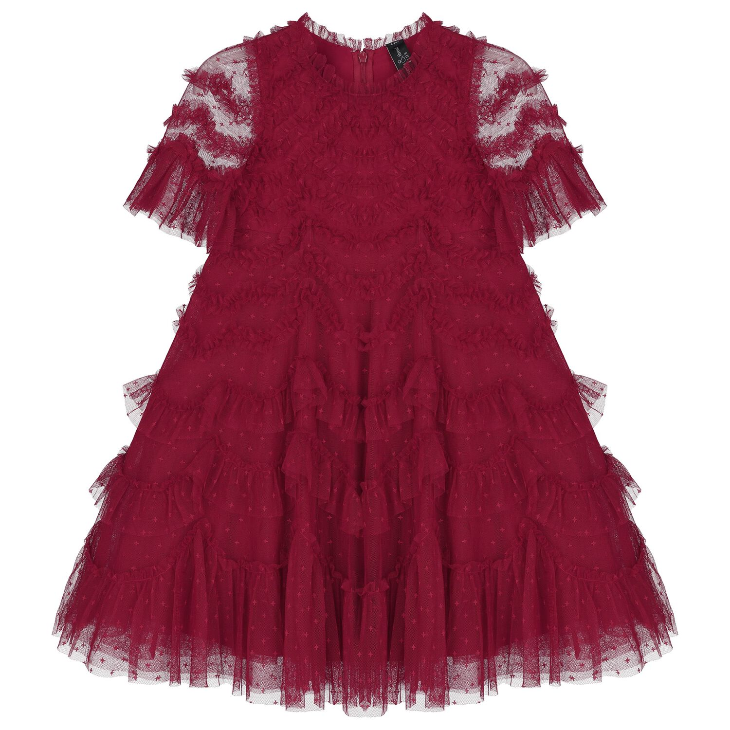 Girls Burgundy Ruffle Tulle Dress, 1, hi-res