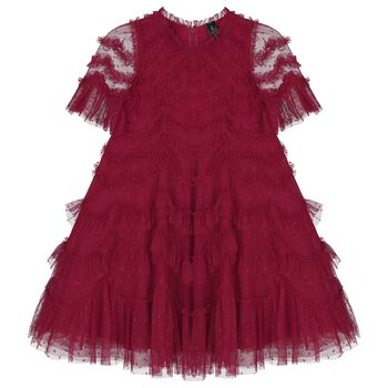 Girls Burgundy Ruffle Tulle Dress