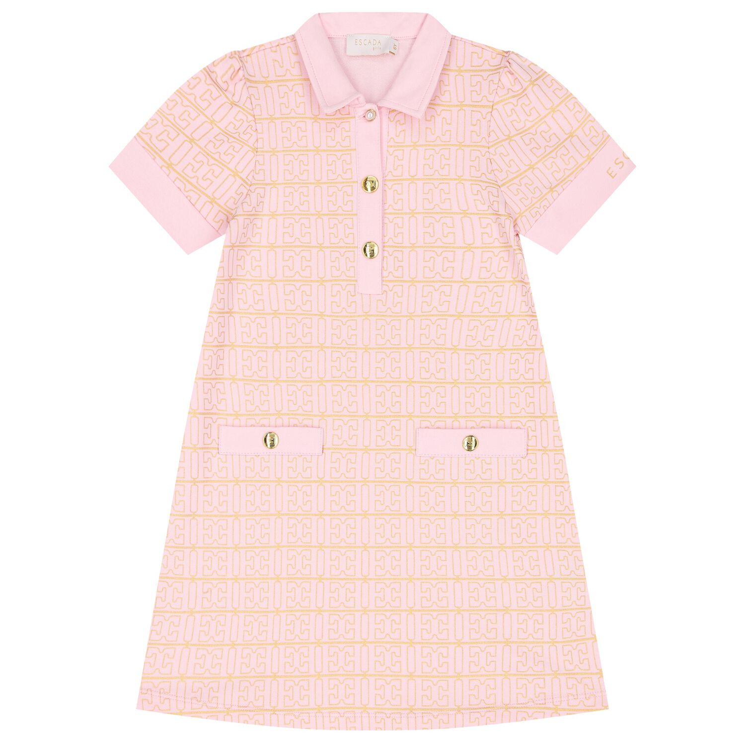Girls Pink & Gold Logo Polo Dress, 2, hi-res