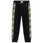 بنطلون رياضي بالشعار باللون الأسود للبنات, 1, hi-res