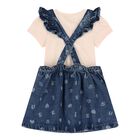 Baby Girls Pink & Denim Blue Dungaree Set, 1, hi-res