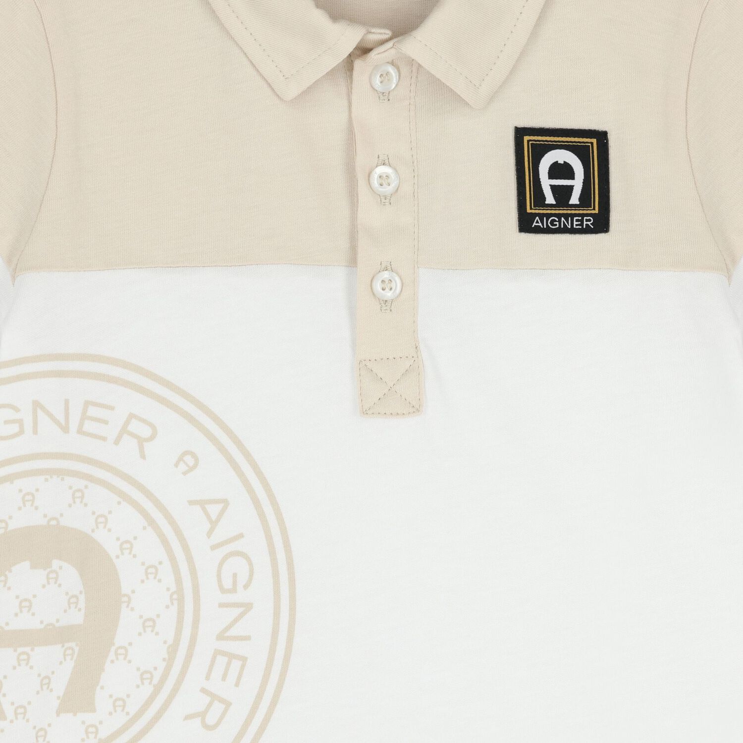 Younger Boys White & Beige Logo Polo Shirt, 1, hi-res