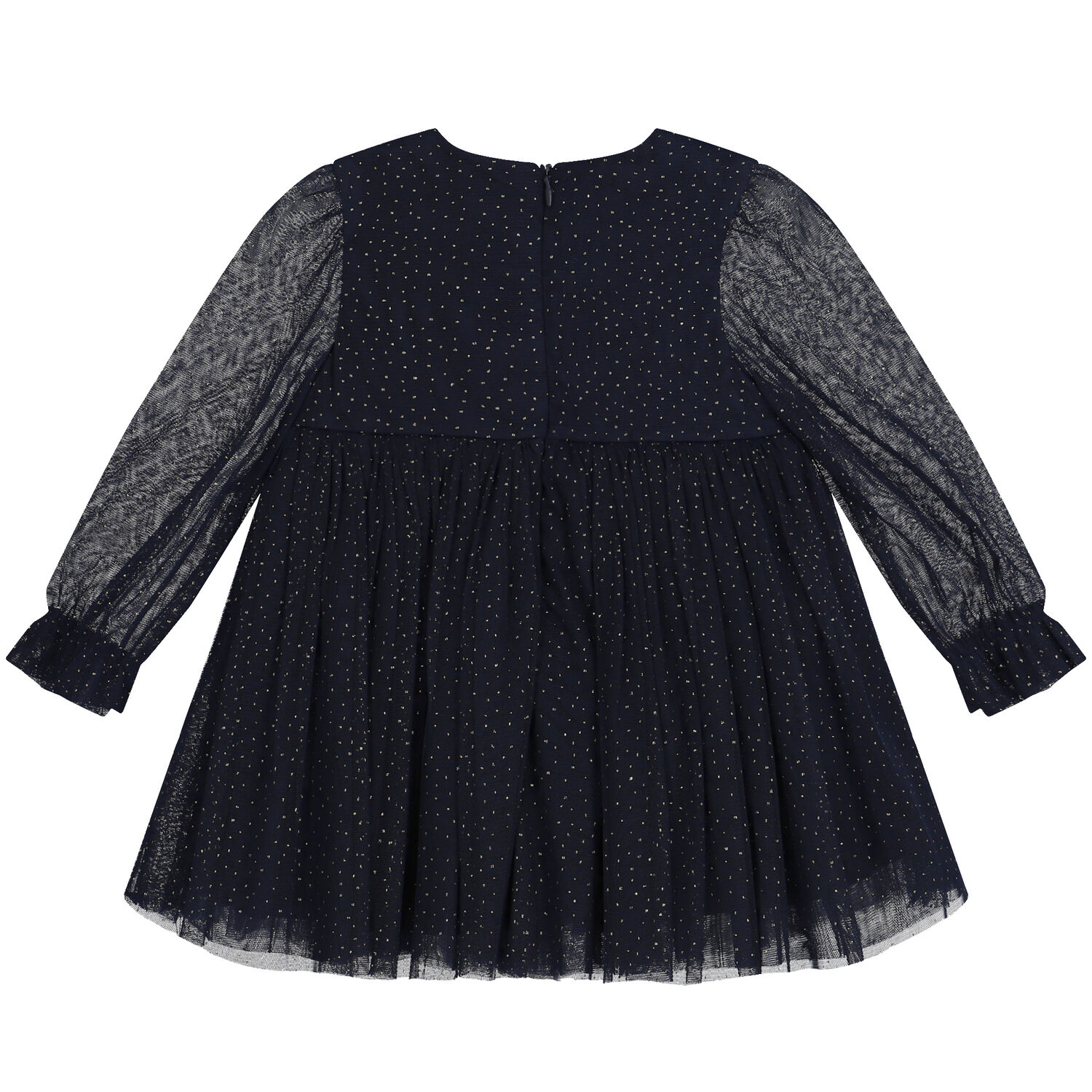 Younger Girls Navy Blue & Gold Glitter Tulle Dress, 1, hi-res