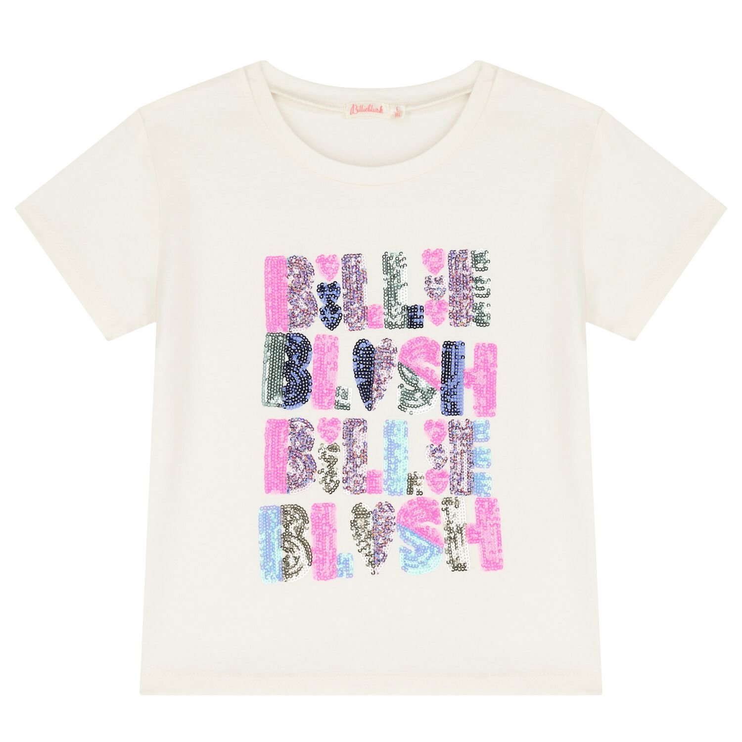Girls Ivory Sequin Logo T-Shirt, 1, hi-res