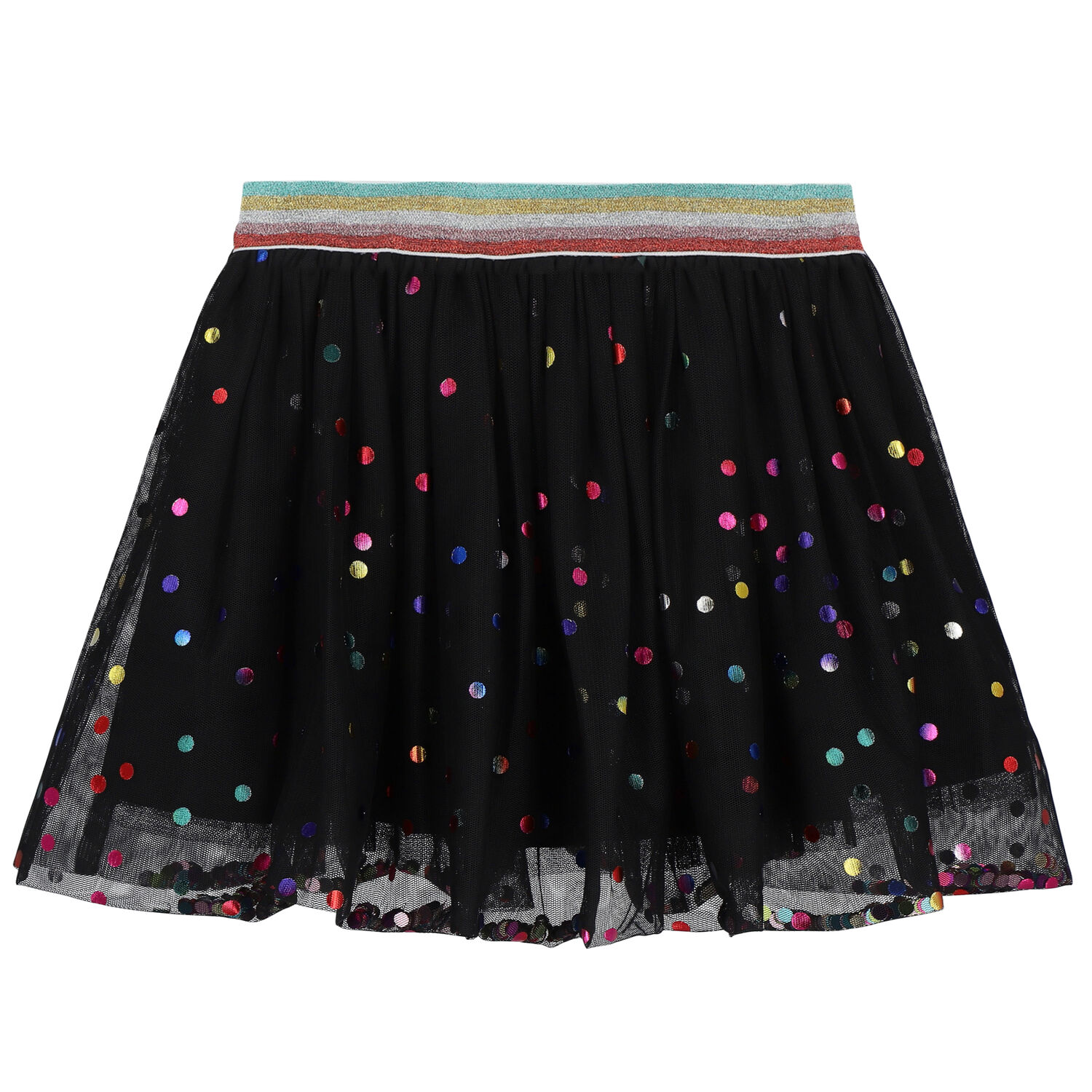 Girls Black Dots Tulle Skirt, 1, hi-res