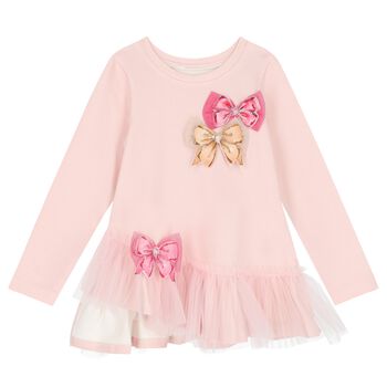 Girls Pink Bow Long Sleeve Top