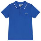 Boys Blue Logo Polo Shirt, 3, hi-res