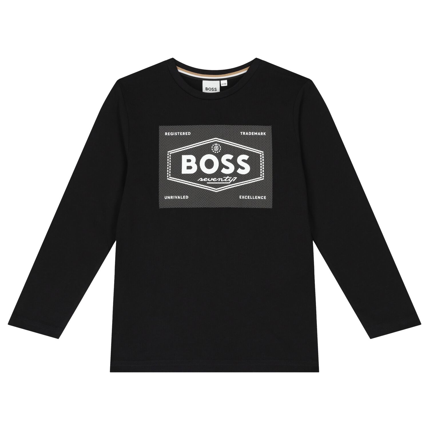 Boys Black Logo Long Sleeve Top, 2, hi-res