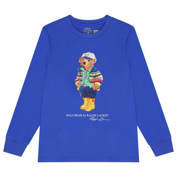 Boys Blue Polo Bear Long Sleeve Top