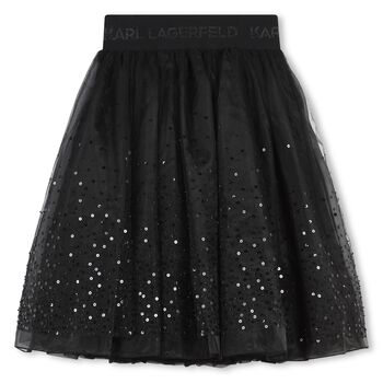 Girls Black Logo Tulle & Sequin Skirt