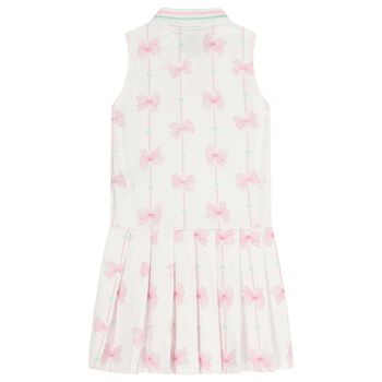 فستان بنات مزين بفيونكة مطرزة باللون الأبيض