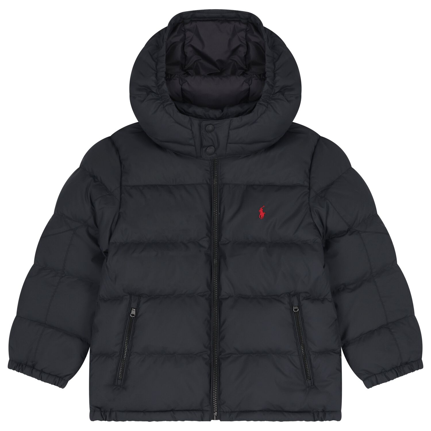Boys Black Logo Puffer Jacket, 1, hi-res