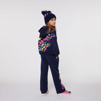 Girls Navy Blue Heart Hooded Top