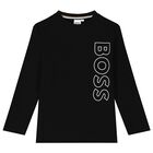 توب أولاد بأكمام بالشعار باللون الأسود, 3, hi-res