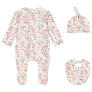 Baby Girls White & Pink Africa Babygrow Gift Set  