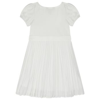 Girls White Logo Pleated Dress