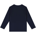 Boys Navy Blue Logo Long Sleeve Top, 1, hi-res