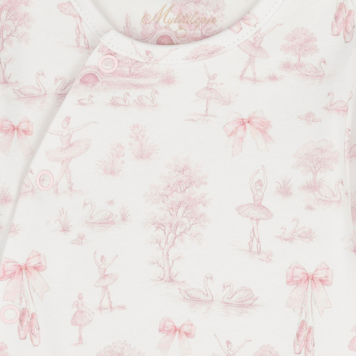 Baby Girls White & Pink Swan Babygrow, 1, hi-res