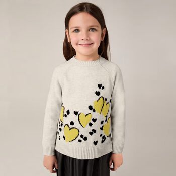 Girls Beige & Black Heart Dress Set