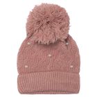 Girls Pink Embellished Knitted Beanie Hat, 1, hi-res