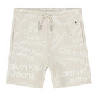 Boys Beige Logo Shorts, 1, hi-res