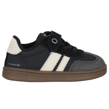 Younger Boys Black & White Trainers