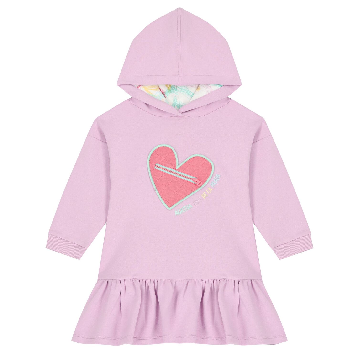 فستان بنات بطبعة القلب باللون البنفسجي, 1, hi-res