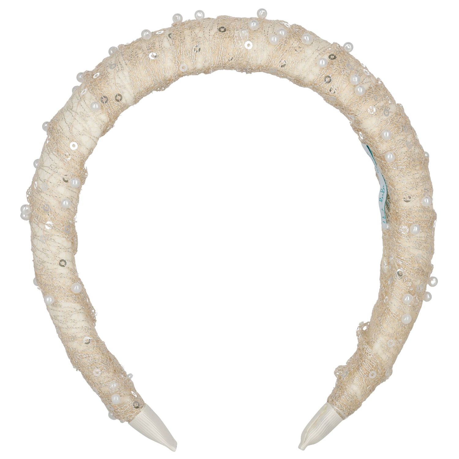 Girls Beige Pearl Embellished Headband, 2, hi-res