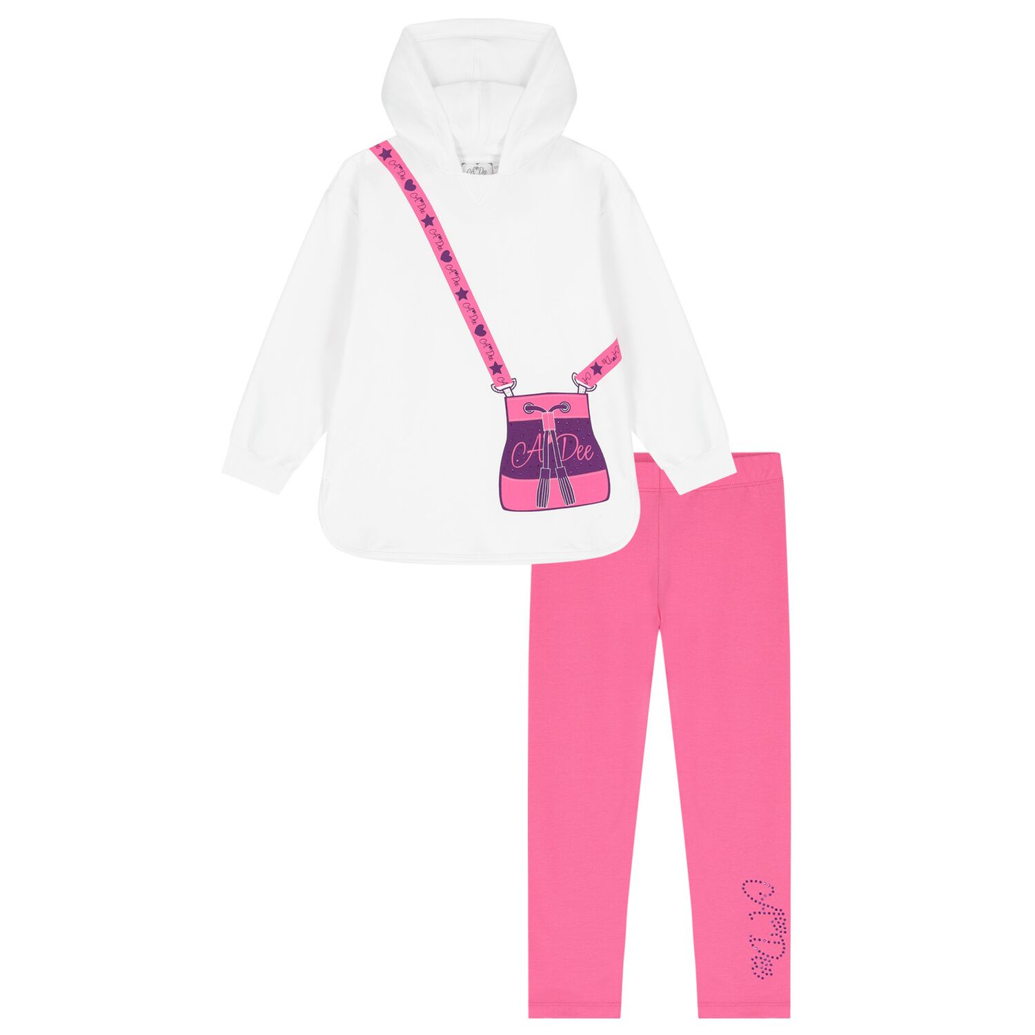 Girls White & Pink Hooded Leggings Set, 1, hi-res image number null