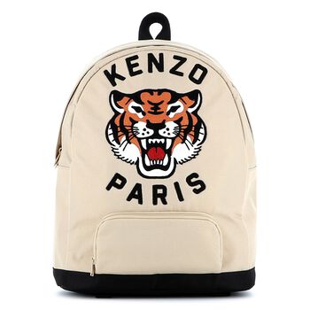 KENZO KIDS Beige Tiger Logo Backpack, 1 Beige Tiger Logo Backpack