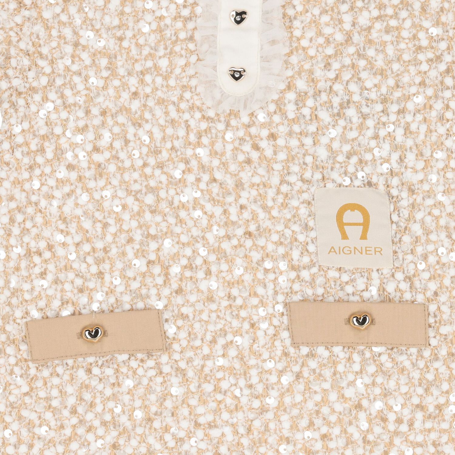 فستان بنات مزين بالترتر باللون البيج, 1, hi-res