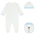 Baby Boys White & Blue Teddy Bear Zig Zag Babygrow Gift Set, 1, hi-res