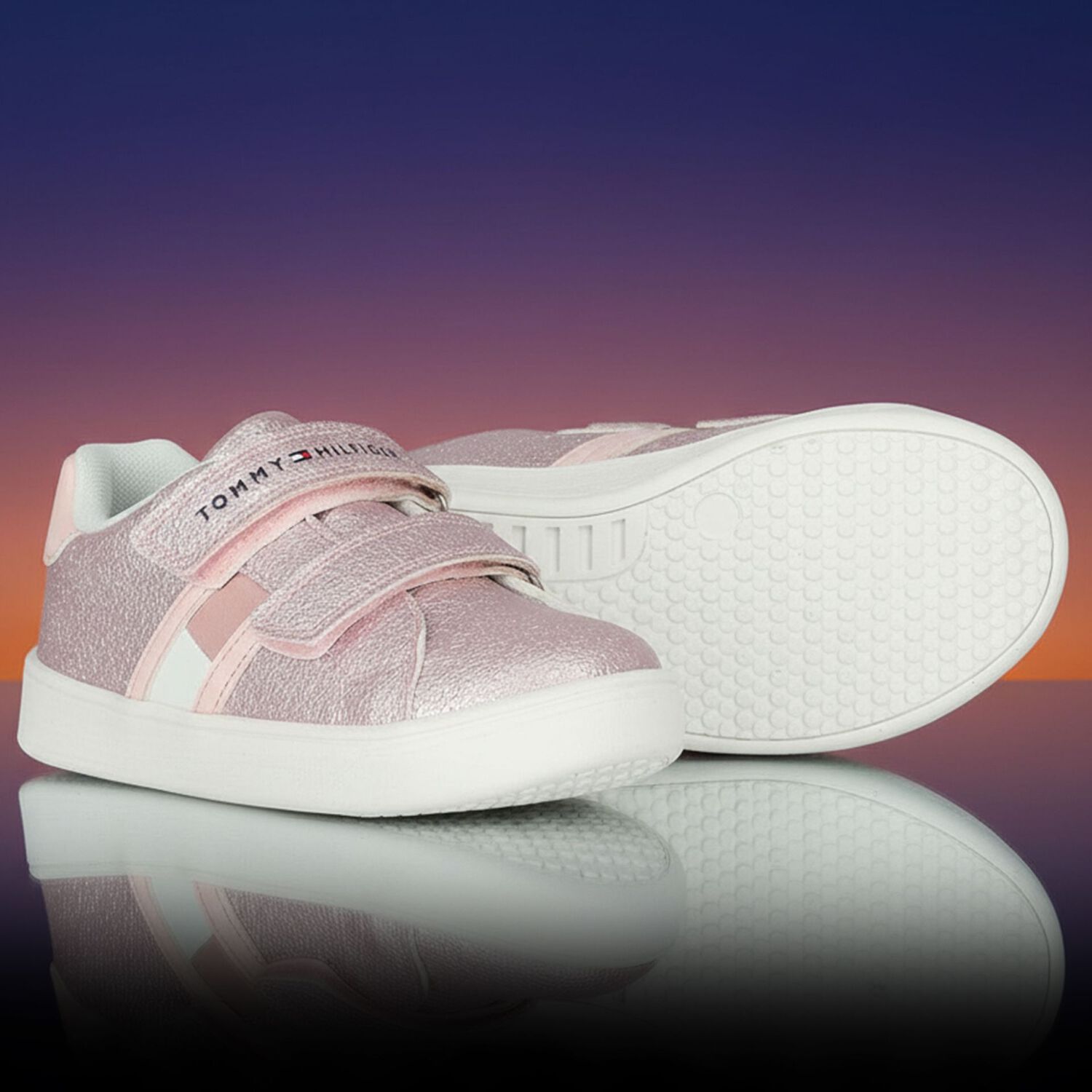 Girls Pink Glitter Leather Trainers, 1, hi-res