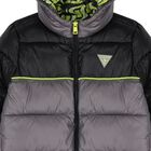 Boys Grey & Green Logo Padded Puffer Jacket, 1, hi-res