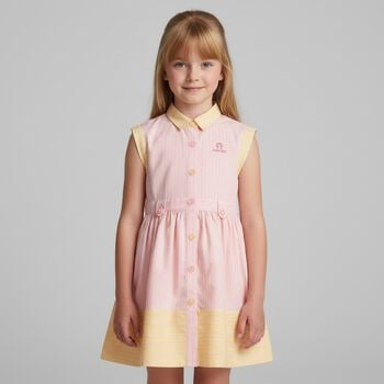 Girls Pink Logo Striped Dress