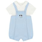 Baby Boys White & Blue Dungaree Romper, 1, hi-res