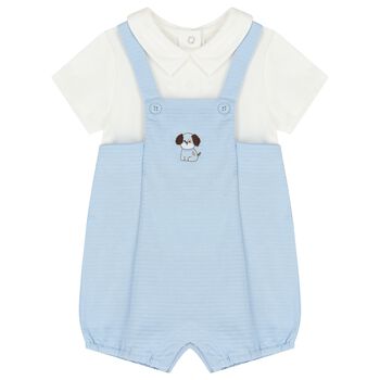 Baby Boys White & Blue Dungaree Romper