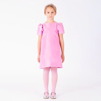 Girls Pink Bow Puff Sleeve Dress