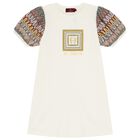 Girls Ivory Logo Dress, 1, hi-res