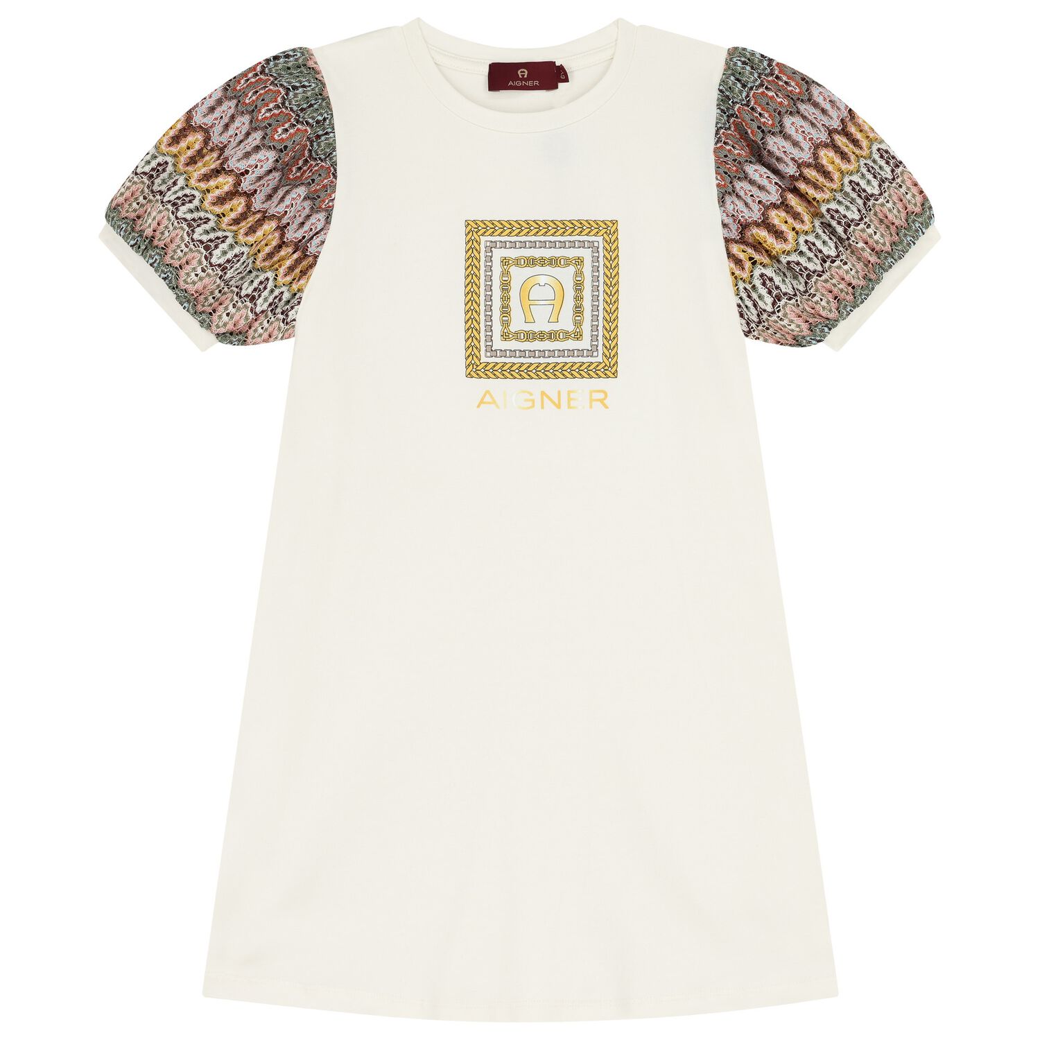 Girls Ivory Logo Dress, 1, hi-res