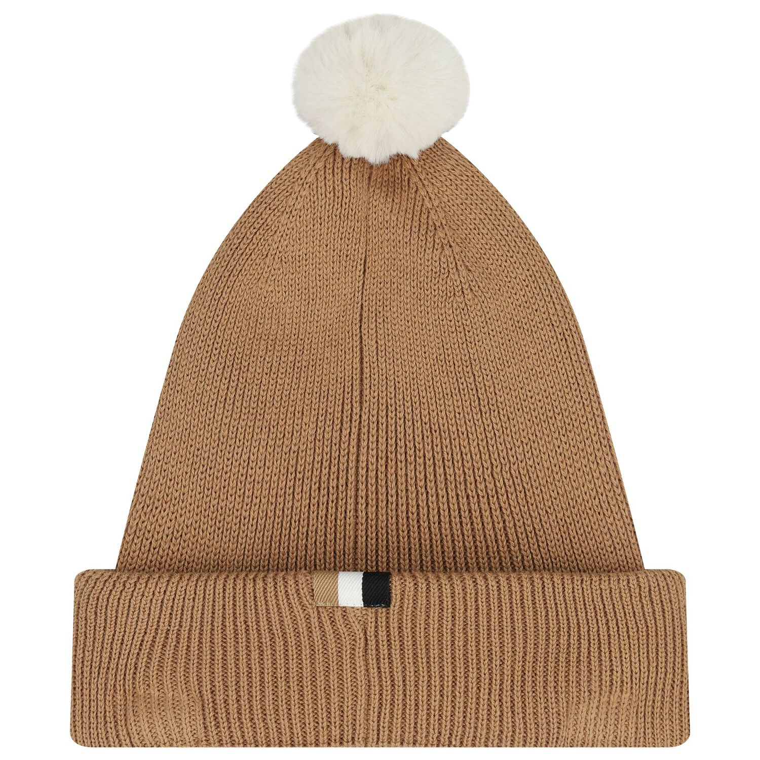 Younger Boys Beige Logo Knitted Hat, 1, hi-res