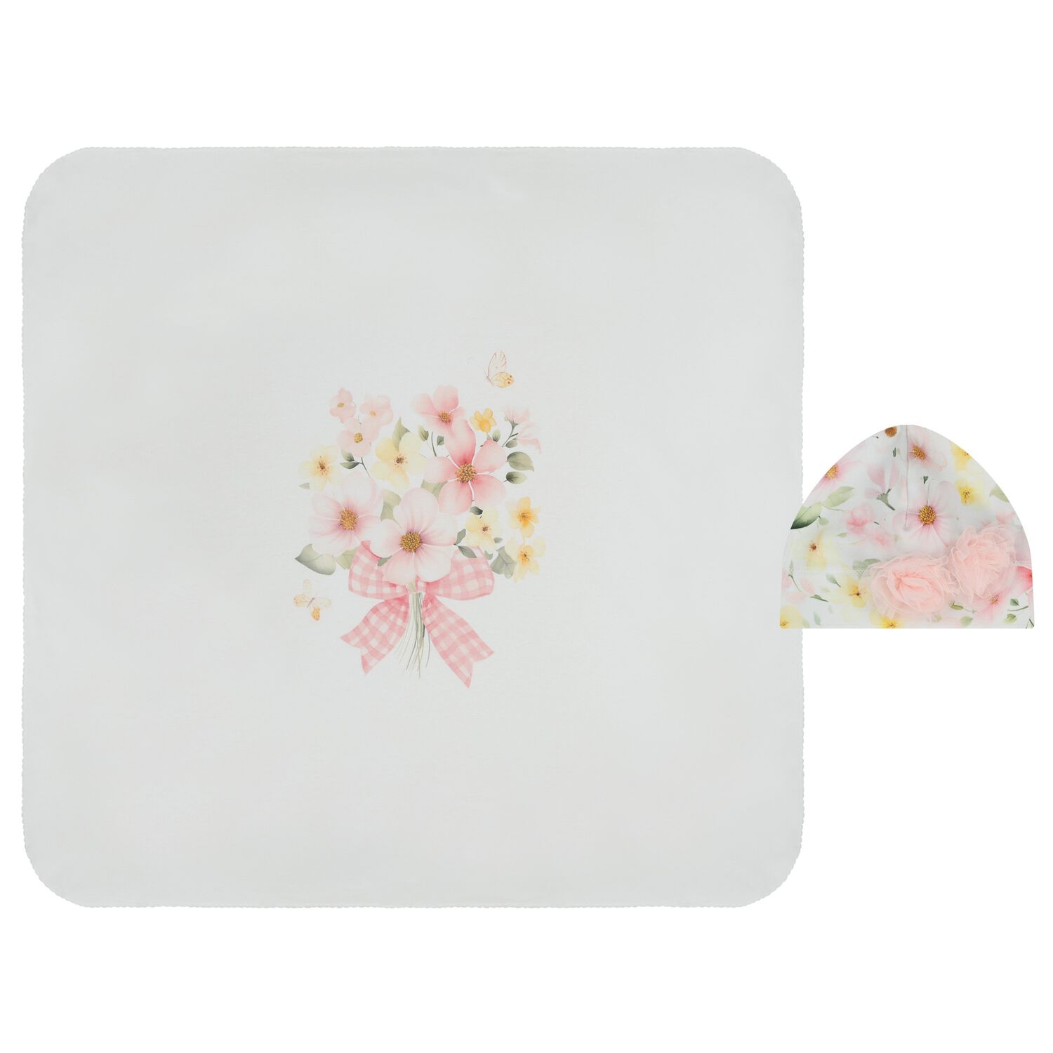 Baby Girls White & Pink Floral Blanket Set , 1, hi-res