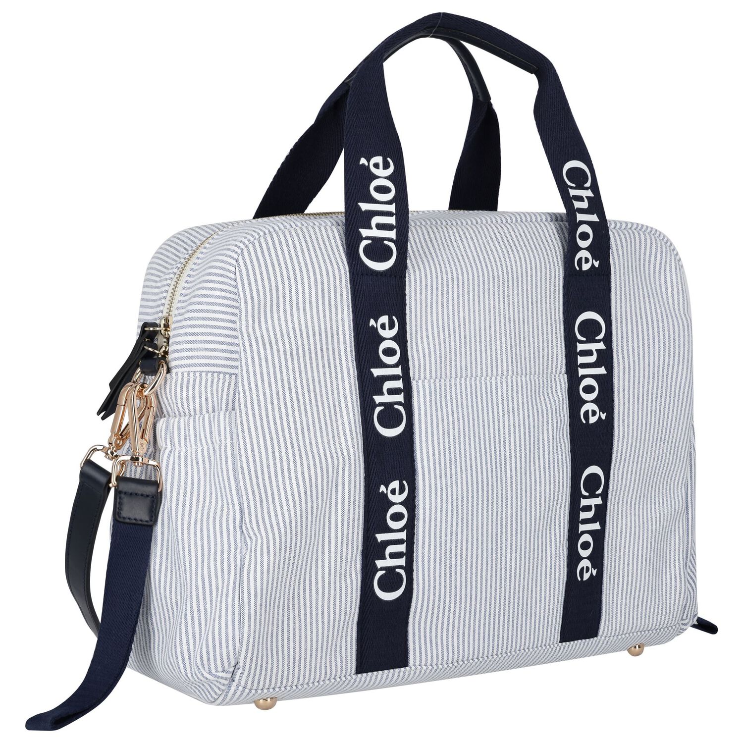 شنطة مواليد مخططة بالشعار باللون الأزرق للبنات, 1, hi-res