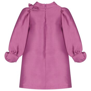 فستان بنات من الساتان زين بزهور باللون الوردى 