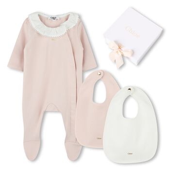 Baby Girls Pink & Ivory Babygrow Gift Set