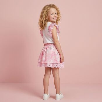 Girls Pink Bow Broderie Anglaise Dress