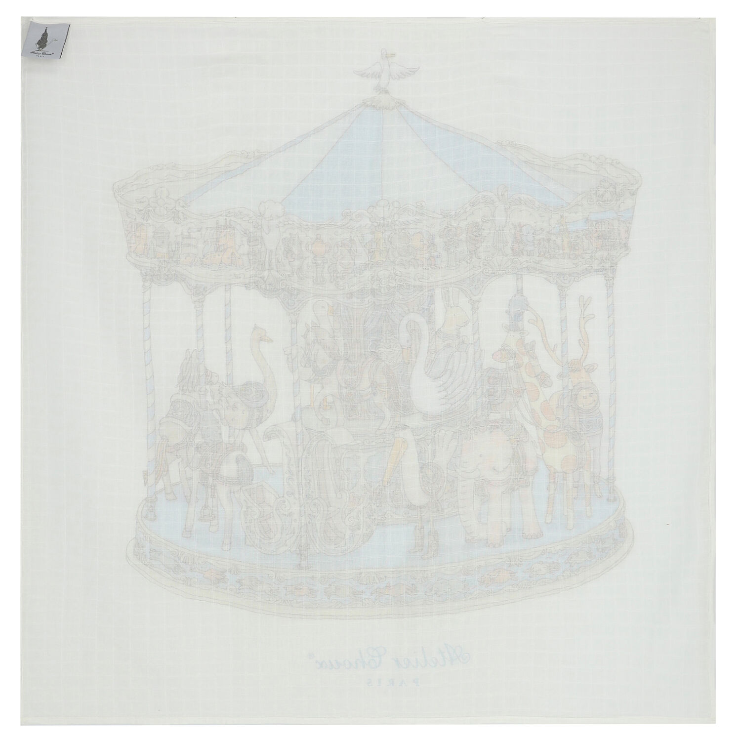 White & Blue Carousel Baby Boys Swaddle Carré Blanket, 2, hi-res